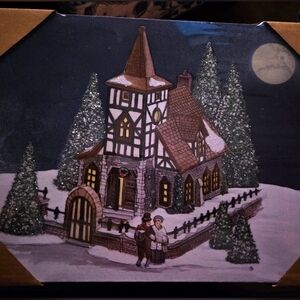 DEPT 56 Christmas Church lit canvas